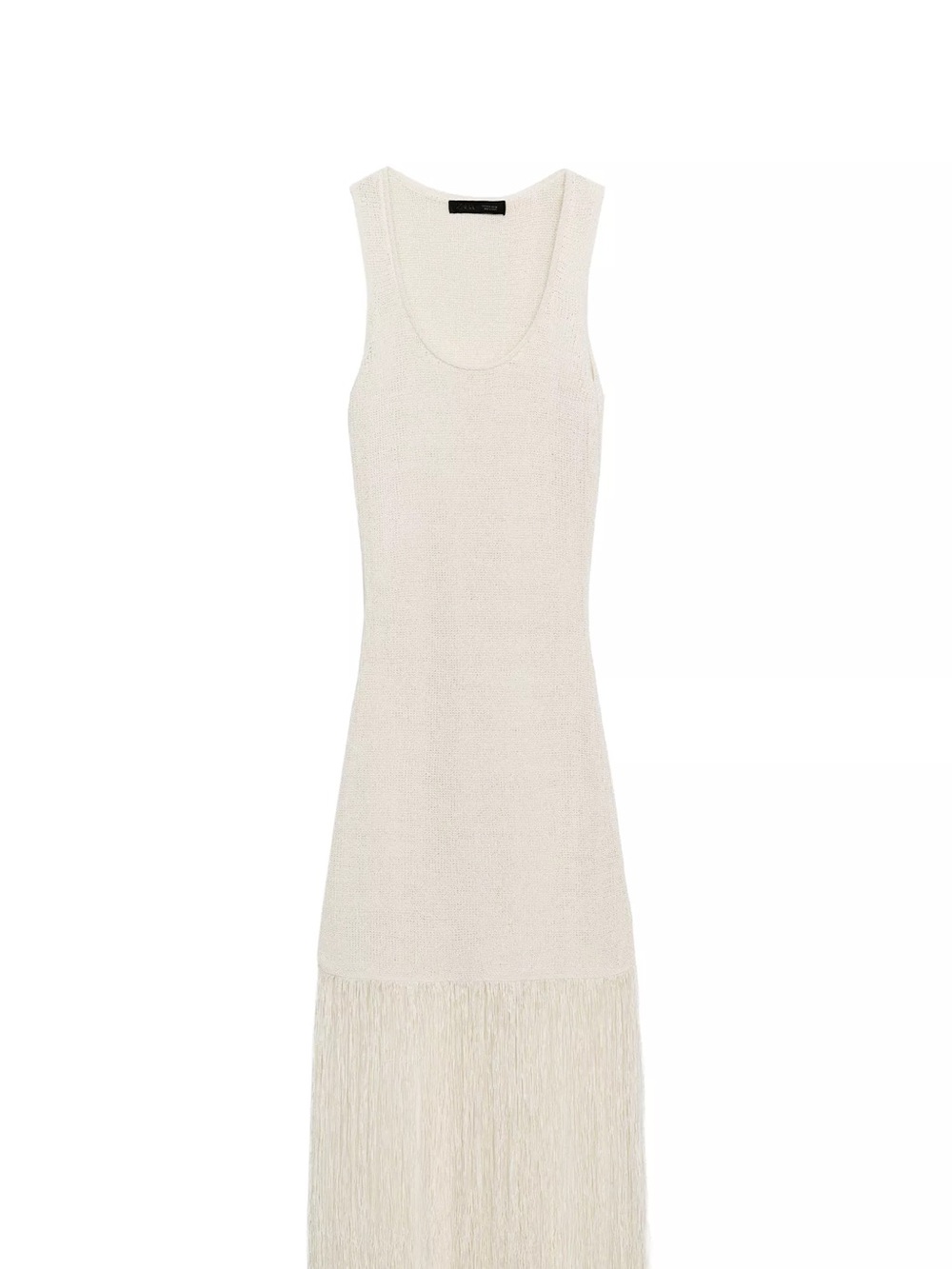 ZARA Sleeveless Cream Fringe Knit Maxi Dress - Picture 6 of 6